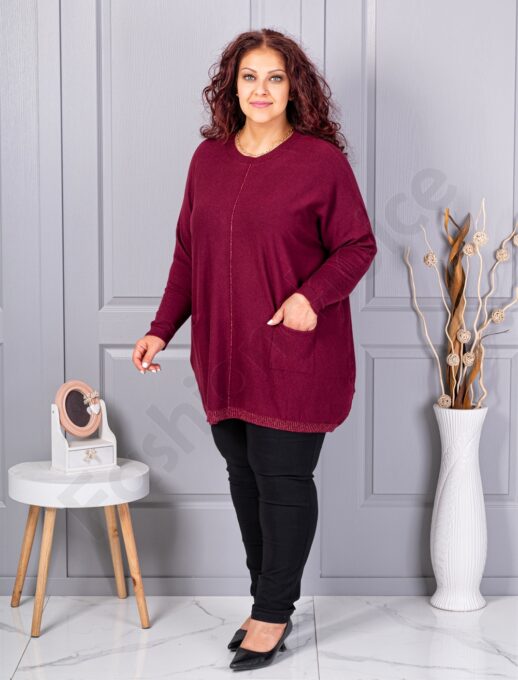 Tunica maxi eleganta din tricotaj finut cu bordura stralucitoare-bordo cod 2037-2
