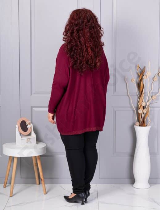 Tunica maxi eleganta din tricotaj finut cu bordura stralucitoare-bordo cod 2037-2
