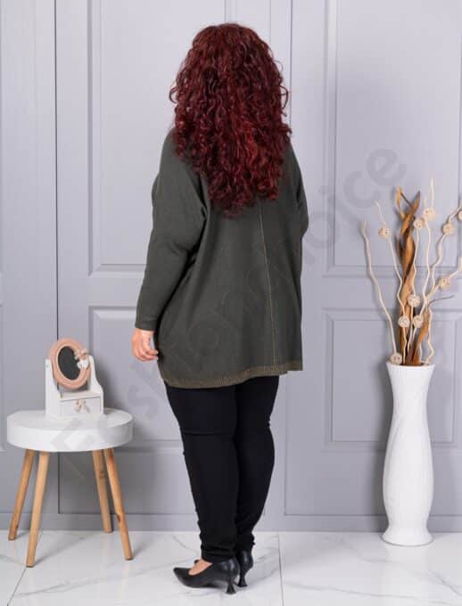 Tunica maxi eleganta din tricotaj finut cu bordura stralucitoare-kaki cod 2037-4