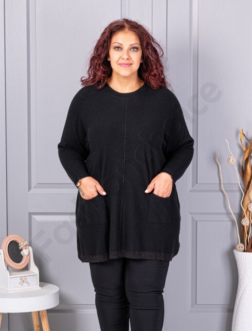 Tunica maxi eleganta din tricotaj finut cu bordura stralucitoare-negru cod 2037
