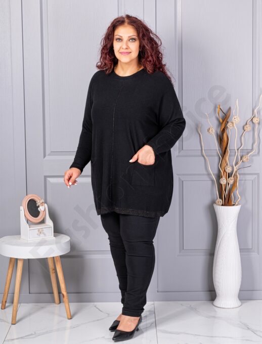 Tunica maxi eleganta din tricotaj finut cu bordura stralucitoare-negru cod 2037