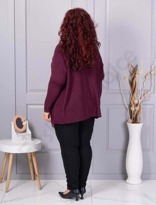Tunica maxi din tricotaj finut cu bordur din dantela bruxelles-burgundy cod 6900-2