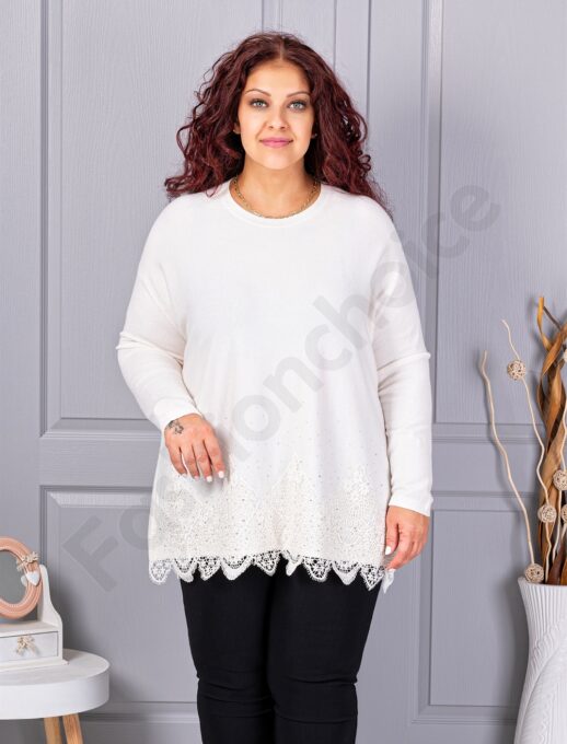 Tunica maxi din tricotaj finut cu bordur din dantela bruxelles-ecru cod 6900-1