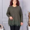 Tunica maxi din tricotaj finut cu bordur din dantela bruxelles-kaki cod 6900-3