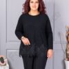 Tunica maxi din tricotaj finut cu bordur din dantela bruxelles-negru cod 6900