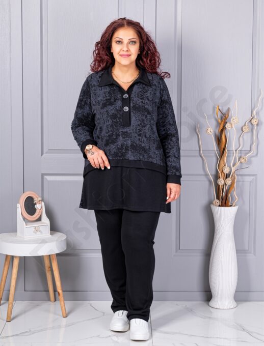 Compleu maxi sport-elegant cu decolteu in forma V si guler-negru cod 1505