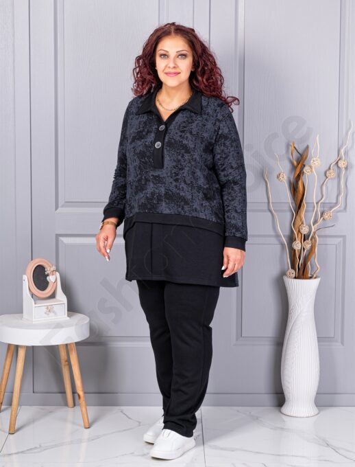 Compleu maxi sport-elegant cu decolteu in forma V si guler-negru cod 1505