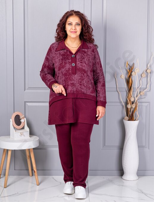 Compleu maxi sport-elegant cu decolteu in forma V si guler-bordo cod 1505-1