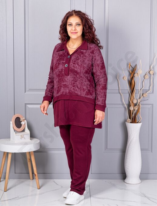 Compleu maxi sport-elegant cu decolteu in forma V si guler-bordo cod 1505-1