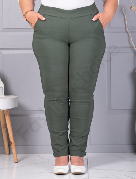 Pantalon elegant maxi cu efect Push Up-kaki cod 24348-9
