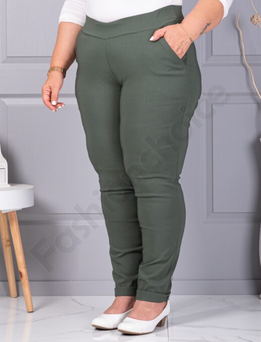 Pantalon elegant maxi cu efect Push Up-kaki cod 24348-9