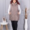 Vesta lunga groasa maxi cu guler inalt si gluga-moca cod 9873-4