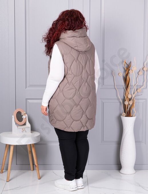 Vesta lunga groasa maxi cu guler inalt si gluga-moca cod 9873-4