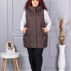 Vesta lunga groasa maxi cu guler inalt si gluga-ciocolata cod 9873-3