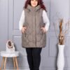 Vesta lunga groasa maxi cu guler inalt si gluga-kaki cod 9873-2