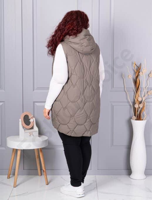Vesta lunga groasa maxi cu guler inalt si gluga-kaki cod 9873-2