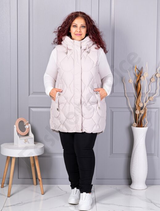 Vesta lunga groasa maxi cu guler inalt si gluga-capucino cod 9873-1
