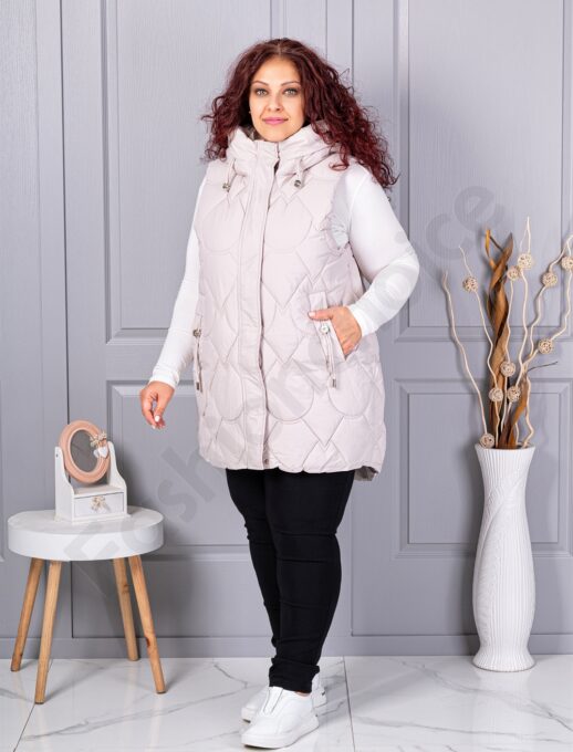 Vesta lunga groasa maxi cu guler inalt si gluga-capucino cod 9873-1
