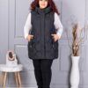 Vesta lunga groasa maxi cu guler inalt si gluga-negru cod 9873