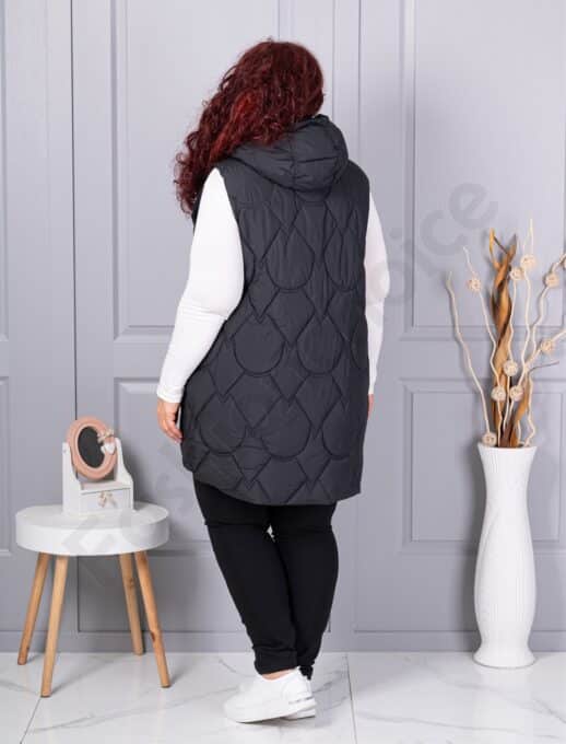 Vesta lunga groasa maxi cu guler inalt si gluga-negru cod 9873