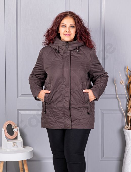 Geaca maxi usoara cu guler inalt si gluga-ciocolata cod 9880-2