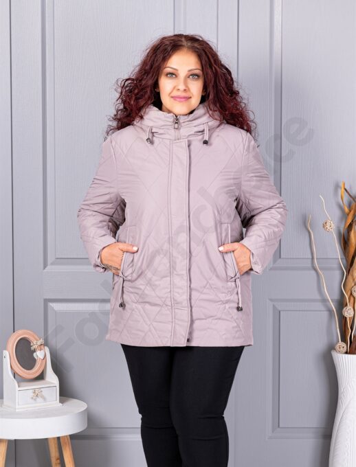 Geaca maxi usoara cu guler inalt si gluga-moca cod 9880-3