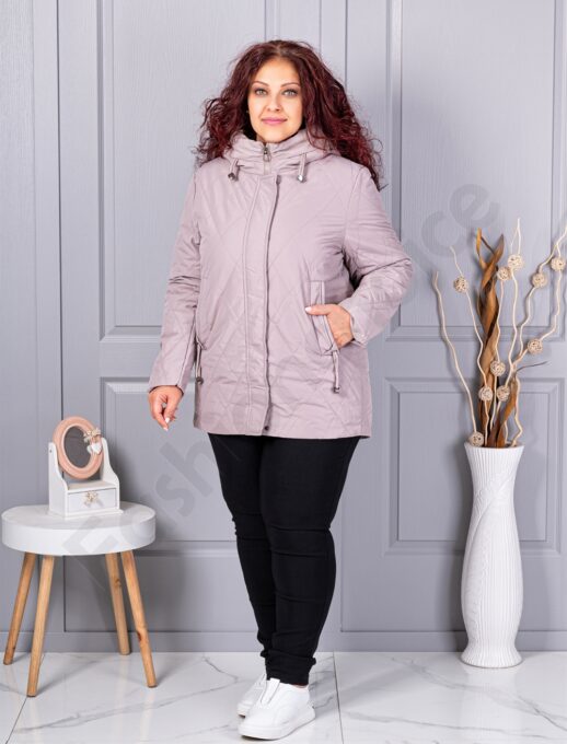 Geaca maxi usoara cu guler inalt si gluga-moca cod 9880-3