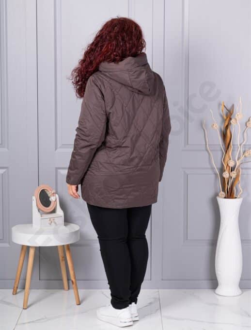 Geaca maxi usoara cu guler inalt si gluga-ciocolata cod 9880-2