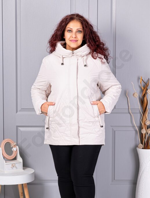 Geaca maxi usoara cu guler inalt si gluga-capucino cod 9880-1
