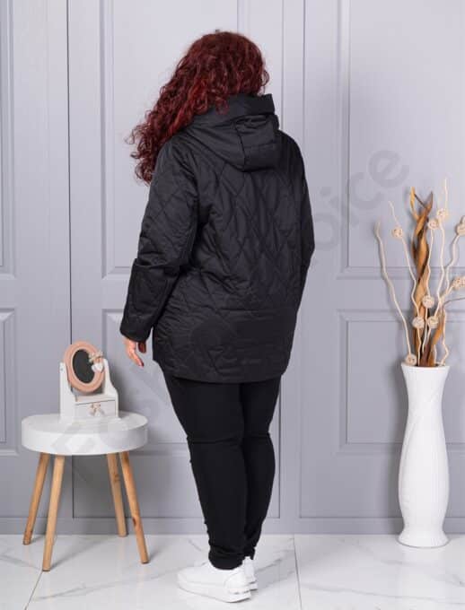 Geaca maxi usoara cu guler inalt si gluga-negru cod 9880