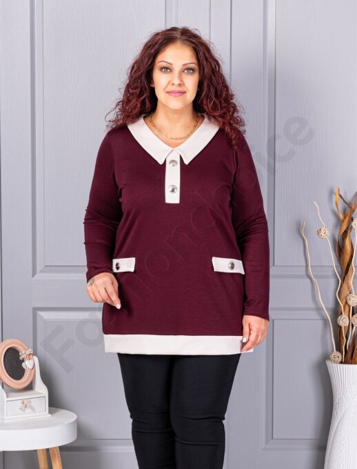 Tunica maxi eleganta cu guler si nasturi-bordo cod 1475