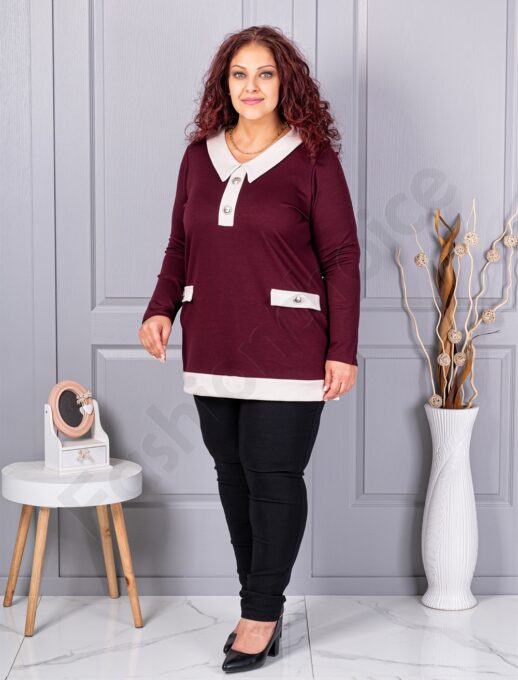 Tunica maxi eleganta cu guler si nasturi-bordo cod 1475