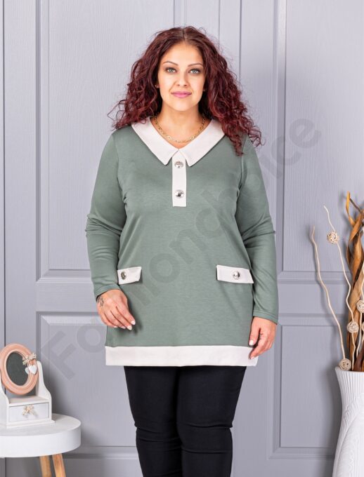 Tunica maxi eleganta cu guler si nasturi-menta cod 1475-2