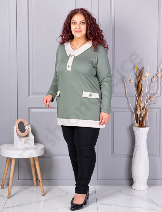 Tunica maxi eleganta cu guler si nasturi-menta cod 1475-2