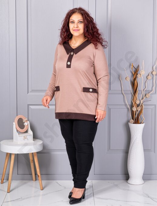 Tunica maxi eleganta cu guler si nasturi-moca cod 1475-1