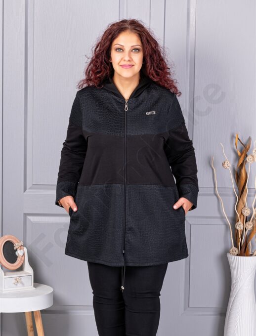 Jacheta maxi de dama cu aplicatie din pietricele si motive animal cod 1131