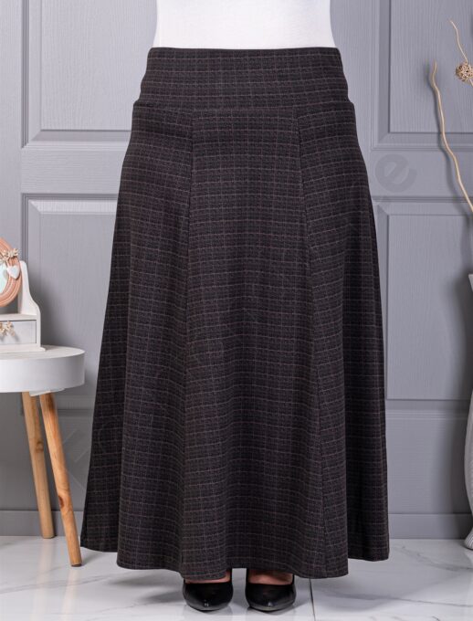 Fusta maxi din material gros in cloș cu imprimeu carouri cod 26369
