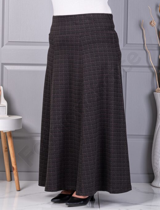 Fusta maxi din material gros in cloș cu imprimeu carouri cod 26369
