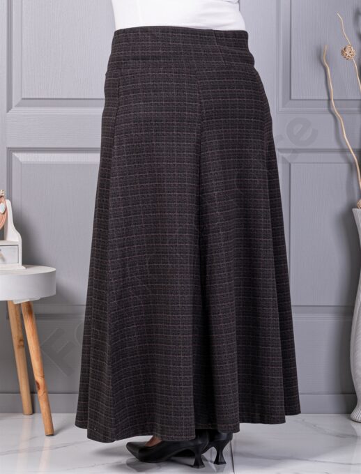 Fusta maxi din material gros in cloș cu imprimeu carouri cod 26369