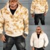 Geaca bomber din blana eco cu doua fete si aplicatie Los Angeles-bej/moca cod 6269-1
