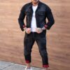 Compleu pentru barbati din denim cu efect rupt si inscriptii-negru/rosu cod 2493-2