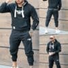 Compleu gros pentru barbati cu hanorac hoodie si broderie-negru cod 5262