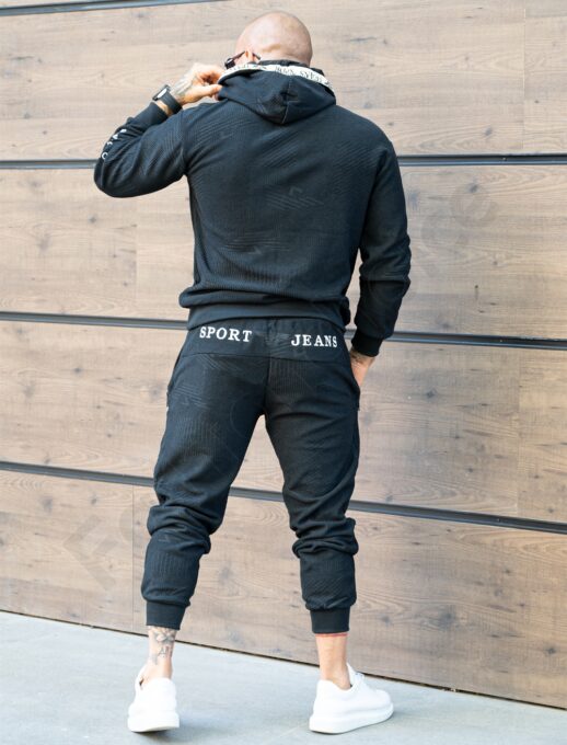 Compleu gros pentru barbati cu hanorac hoodie si broderie-negru cod 5262
