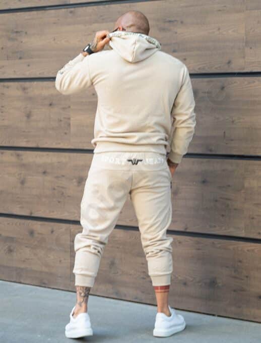Compleu gros pentru barbati cu hanorac hoodie si broderie-bej cod 5262-2