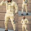 Compleu pentru barbati cu hanorac hoodie si imprimeu ICON-bej cod 349-1
