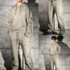 Compleu pentru barbati cu hanorac hoodie si fermoare metalice-kaki cod 6658-1