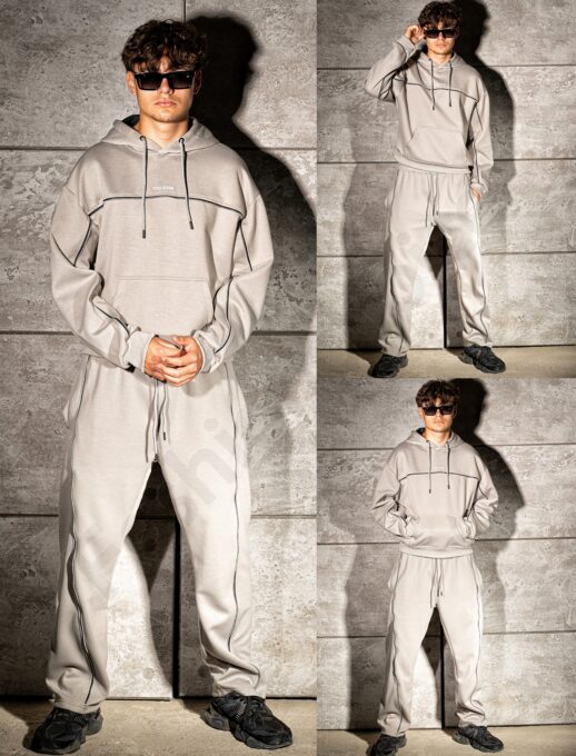 Compleu pentru barbati cu hanorac hoodie si fermoare STYLE DESIGN-gri cod 6660-1