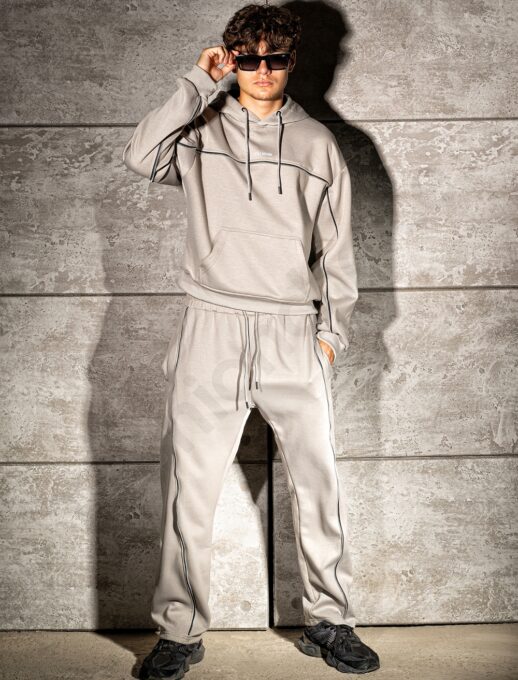 Compleu pentru barbati cu hanorac hoodie si fermoare STYLE DESIGN-gri cod 6660-1