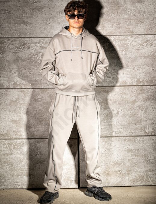 Compleu pentru barbati cu hanorac hoodie si fermoare STYLE DESIGN-gri cod 6660-1