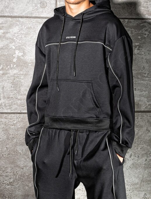 Compleu pentru barbati cu hanorac hoodie si fermoare STYLE DESIGN-negru cod 6660